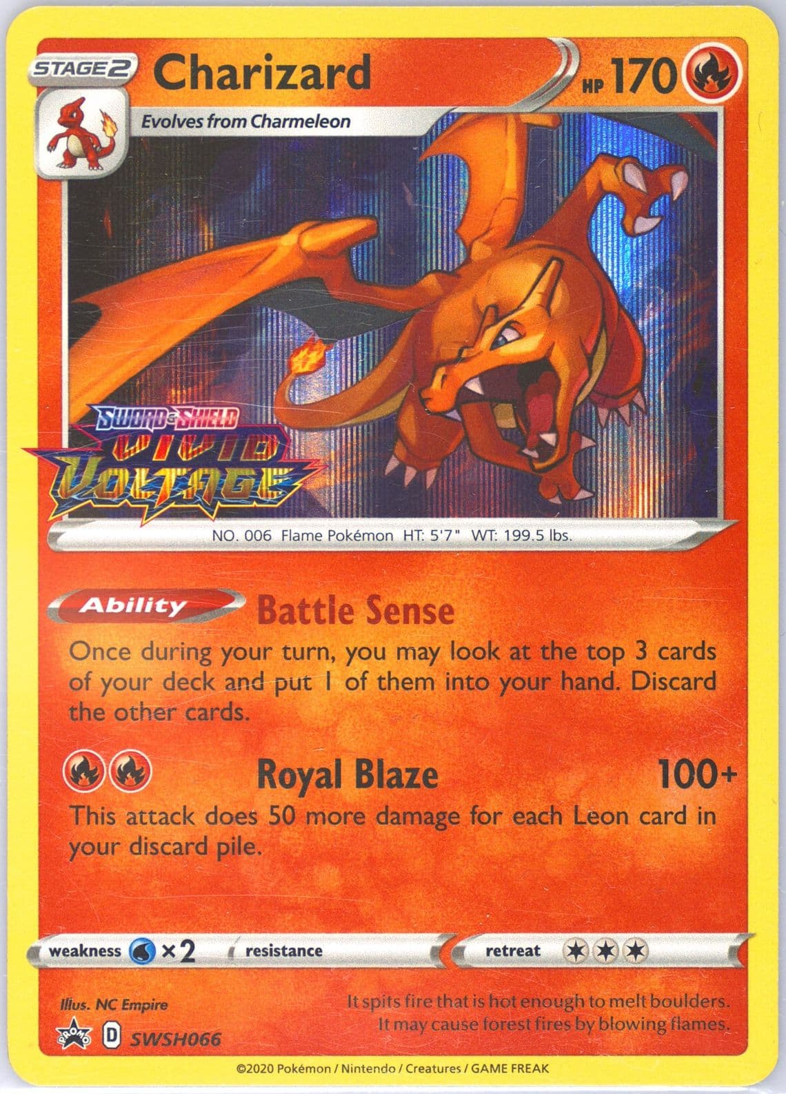 Charizard-Holo Prerelease (066) 2020 Pokemon Swsh Black Star Promo