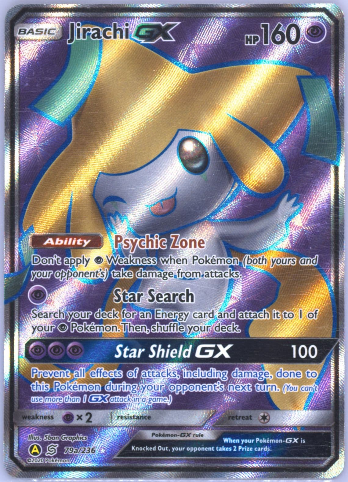 Full Art/Jirachi GX 2020 Yellow A Alternate Art Jirachi GX Collection (79a) 2019 Pokemon Sun & Moon Unified Minds