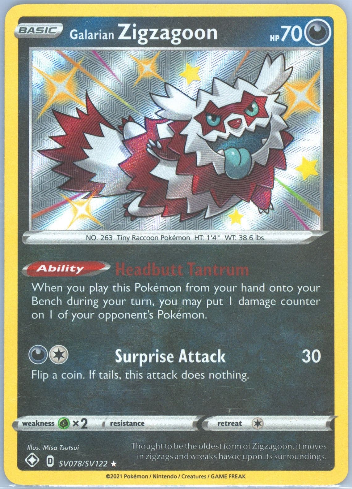 Galarian Zigzagoon-Holo (SV078) 2021 Pokemon Sword & Shield Shining Fates