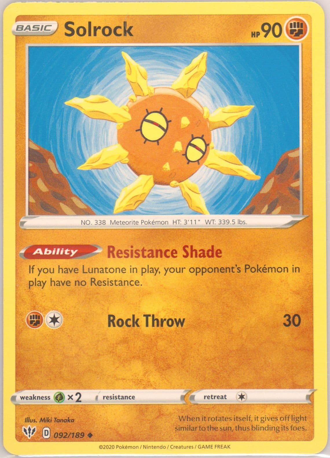 Solrock (092) 2020 Pokemon Sword & Shield Darkness Ablaze