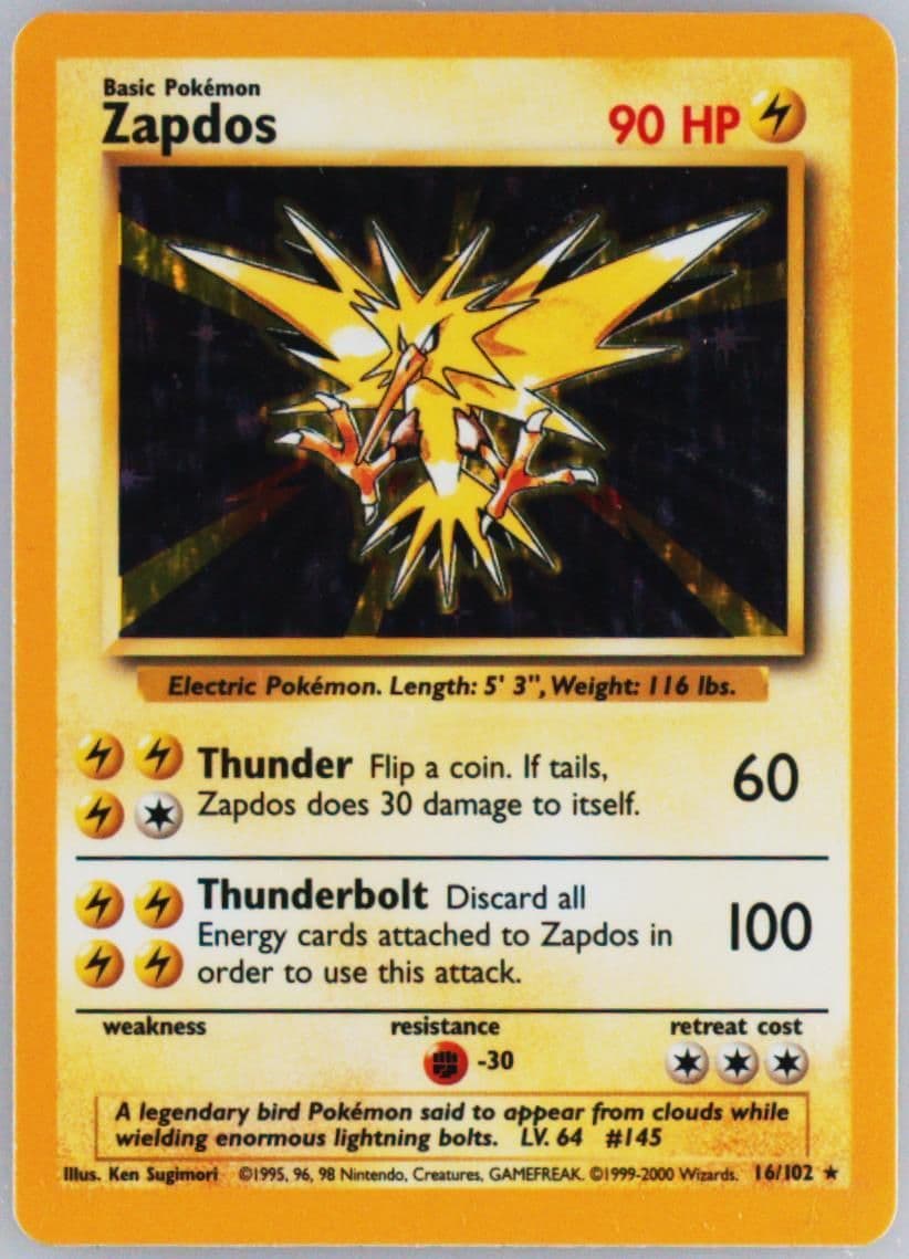 Zapdos-Holo Base Set 1999-2000 (16) 1999 Pokemon Game