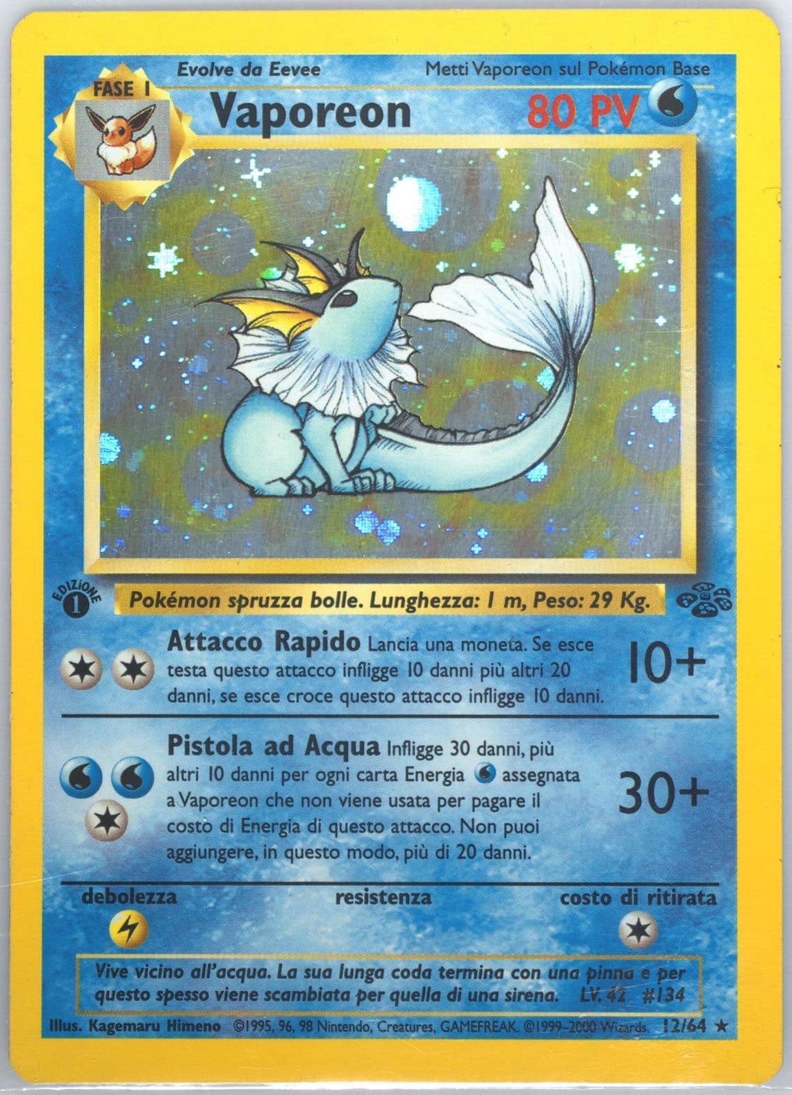 Vaporeon-Holo 1st Edition (12) 2000 Pokemon Italian Jungle