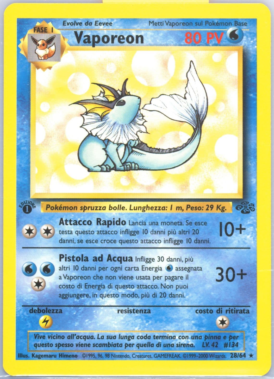 Vaporeon 1st Edition (28) 2000 Pokemon Italian Jungle