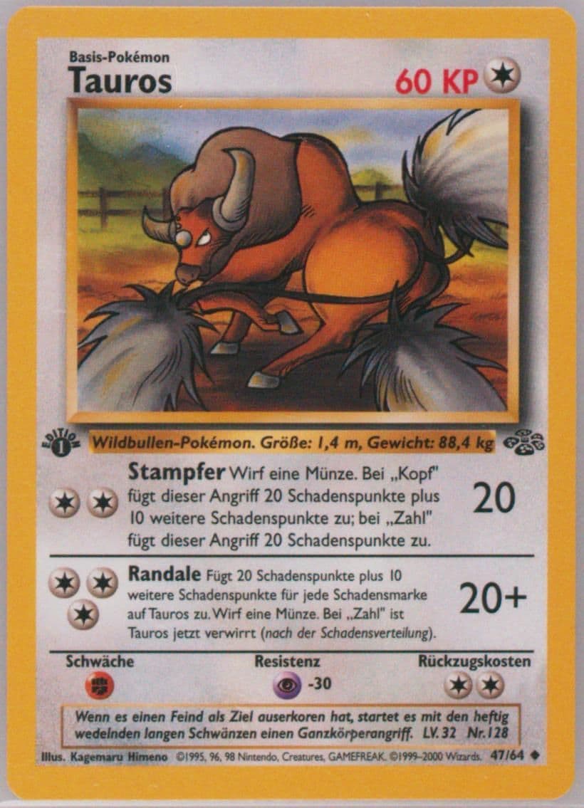 Tauros 1st Edition (47) 2000 Pokemon German Jungle