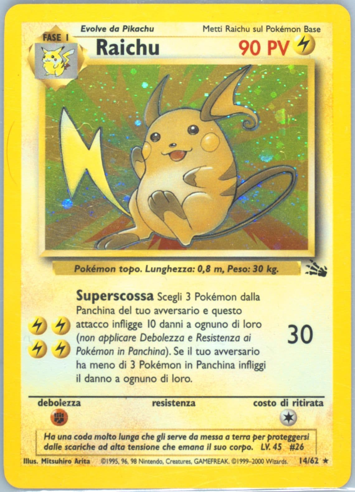 Raichu-Holo (14) 2000 Pokemon Italian Fossil