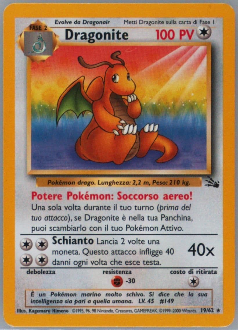 Dragonite (19) 2000 Pokemon Italian Fossil