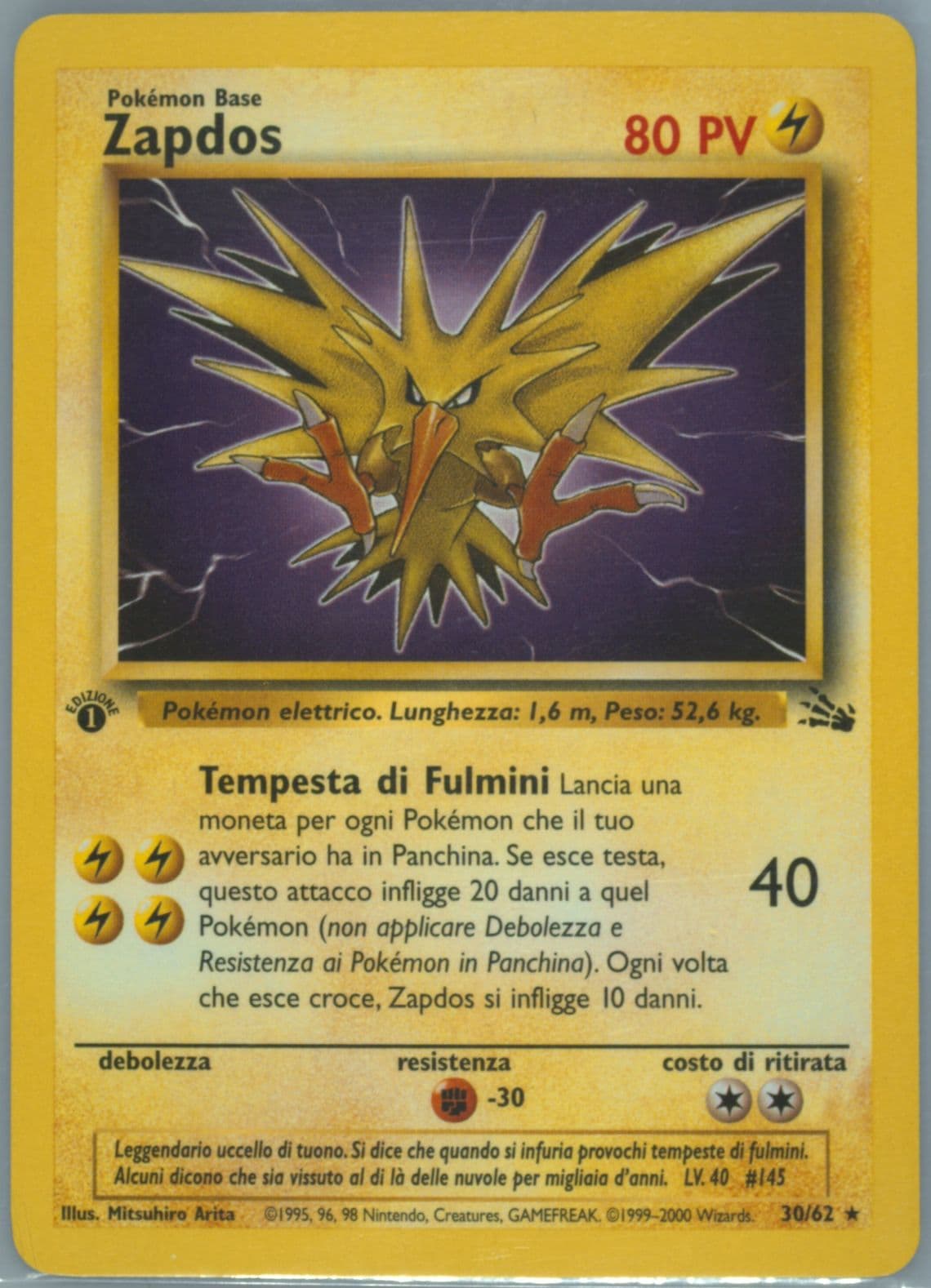 Zapdos 1st Edition (30) 2000 Pokemon Italian Fossil