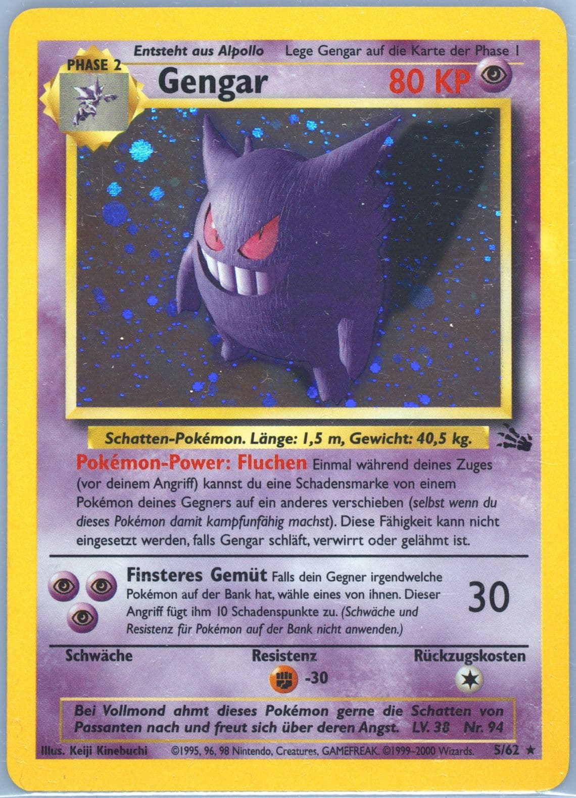 Gengar-Holo (5) 2000 Pokemon German Fossil