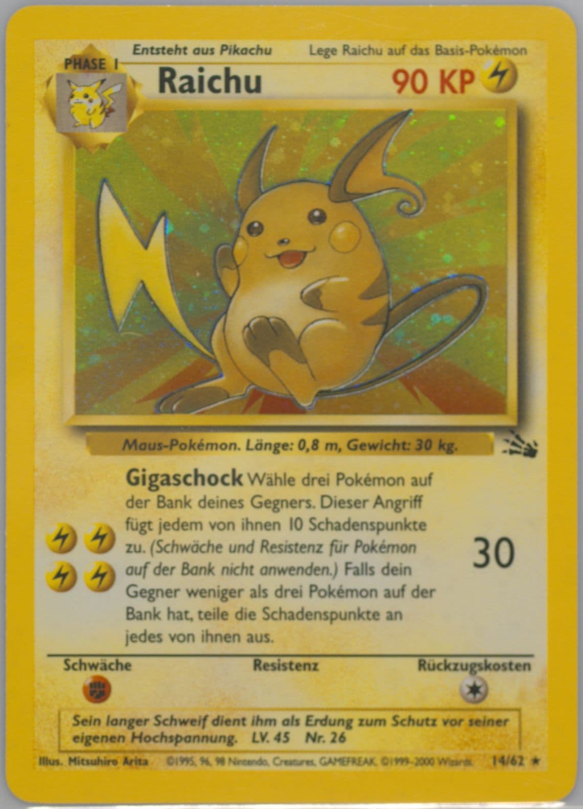 Raichu-Holo (14) 2000 Pokemon German Fossil