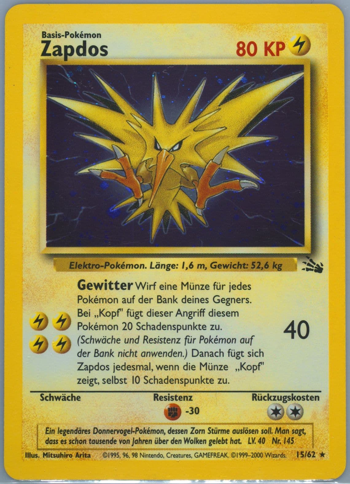 Zapdos-Holo (15) 2000 Pokemon German Fossil