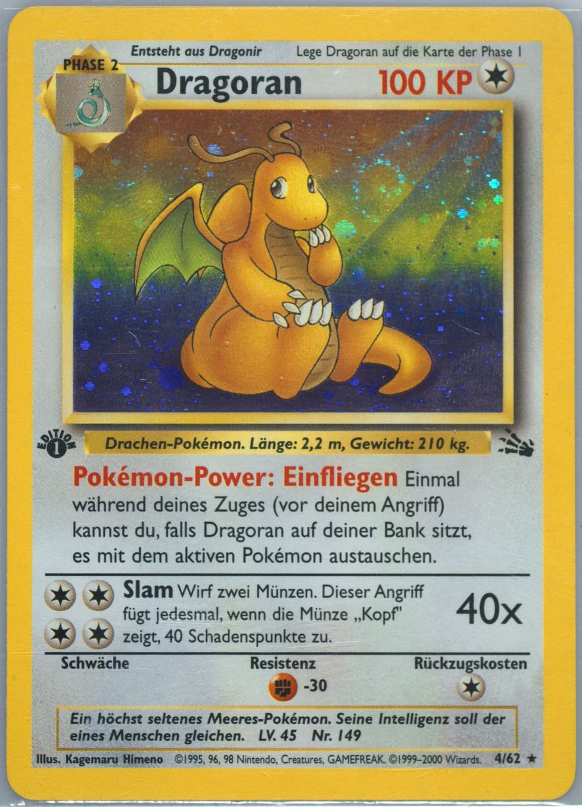 Dragoran-Holo 1st Edition (4) 2000 Pokemon German Fossil