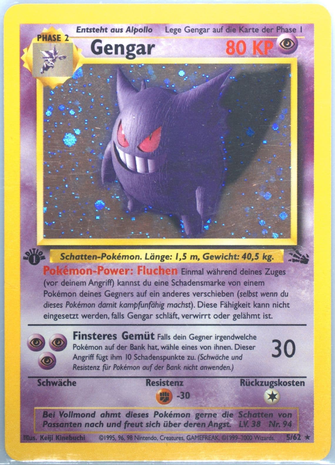 Gengar-Holo 1st Edition (5) 2000 Pokemon German Fossil