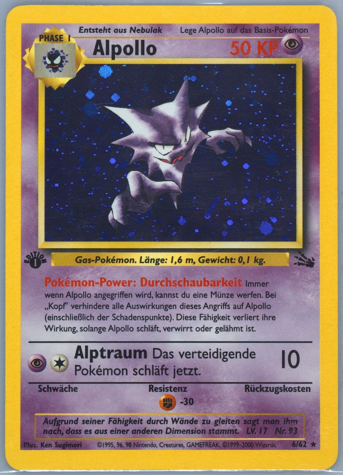 Alpollo-Holo 1st Edition (6) 2000 Pokemon German Fossil