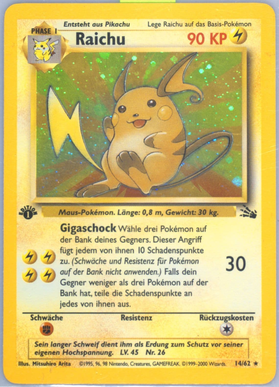 Raichu-Holo 1st Edition (14) 2000 Pokemon German Fossil