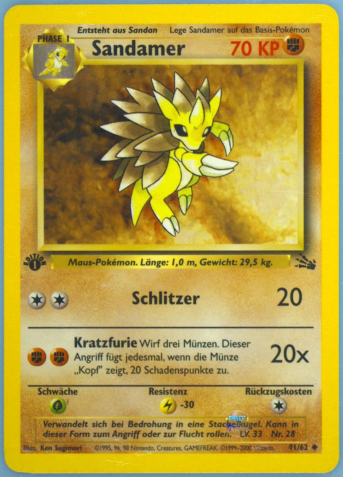 Sandamer 1st Edition (41) 2000 Pokemon German Fossil