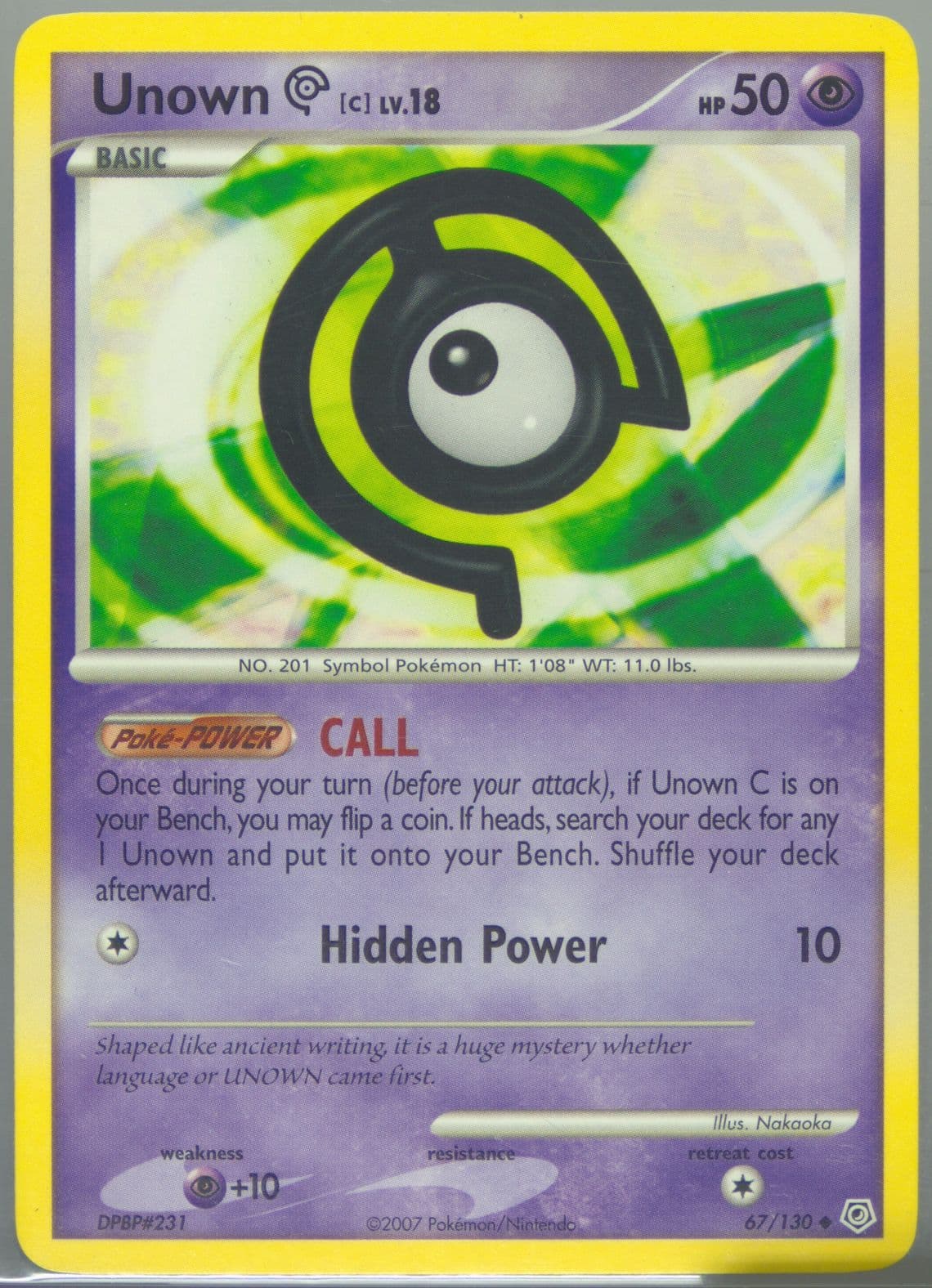 Unown C (67) 2007 Pokemon Diamond & Pearl