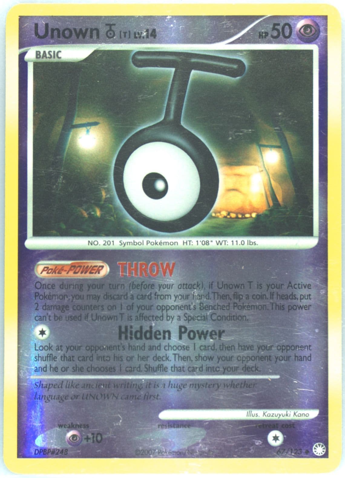 Unown T-Reverse Foil (67) 2007 Pokemon Diamond & Pearl Mysterious Treasures