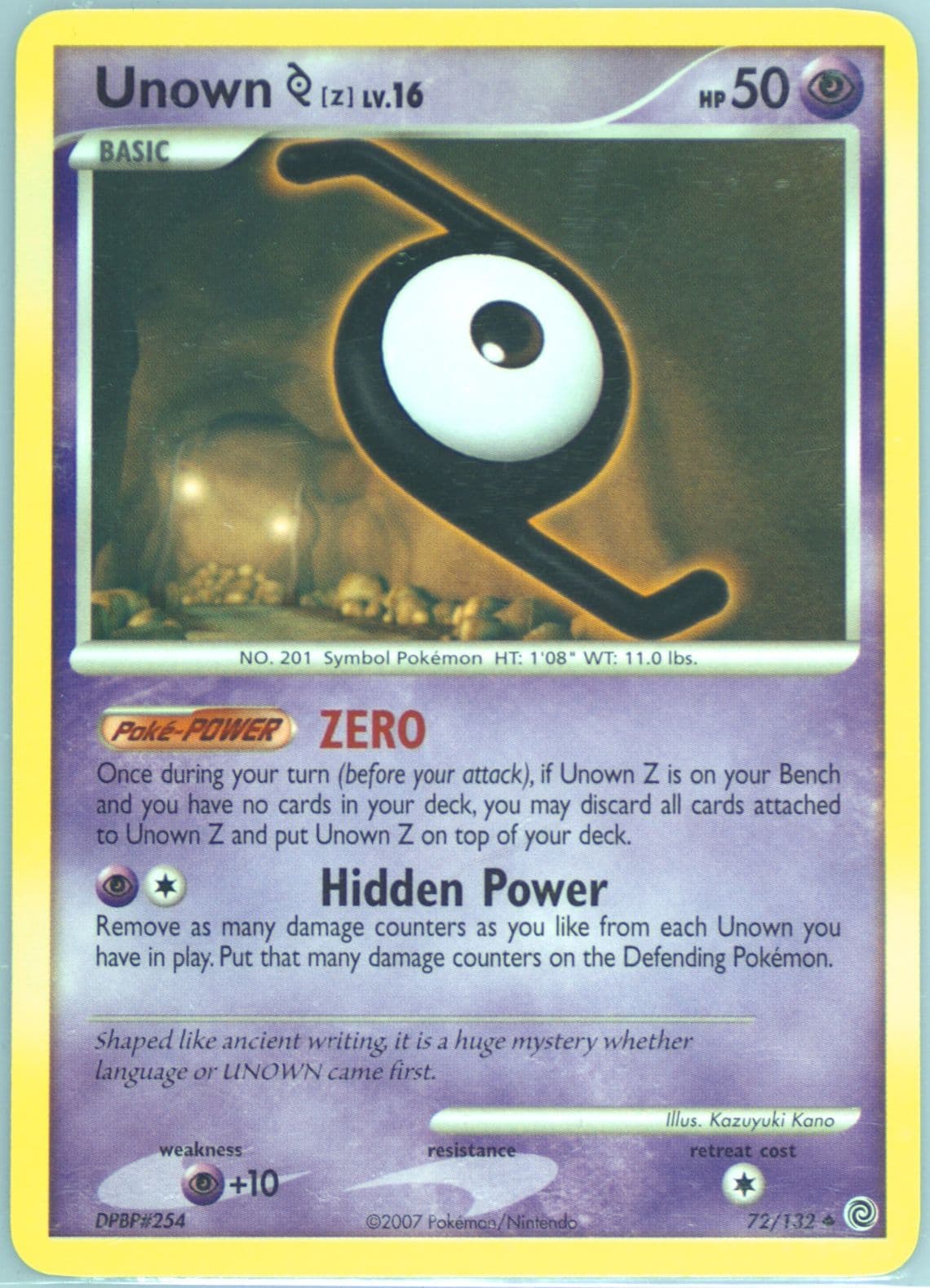 Unown Z (72) 2007 Pokemon Diamond & Pearl Secret Wonders
