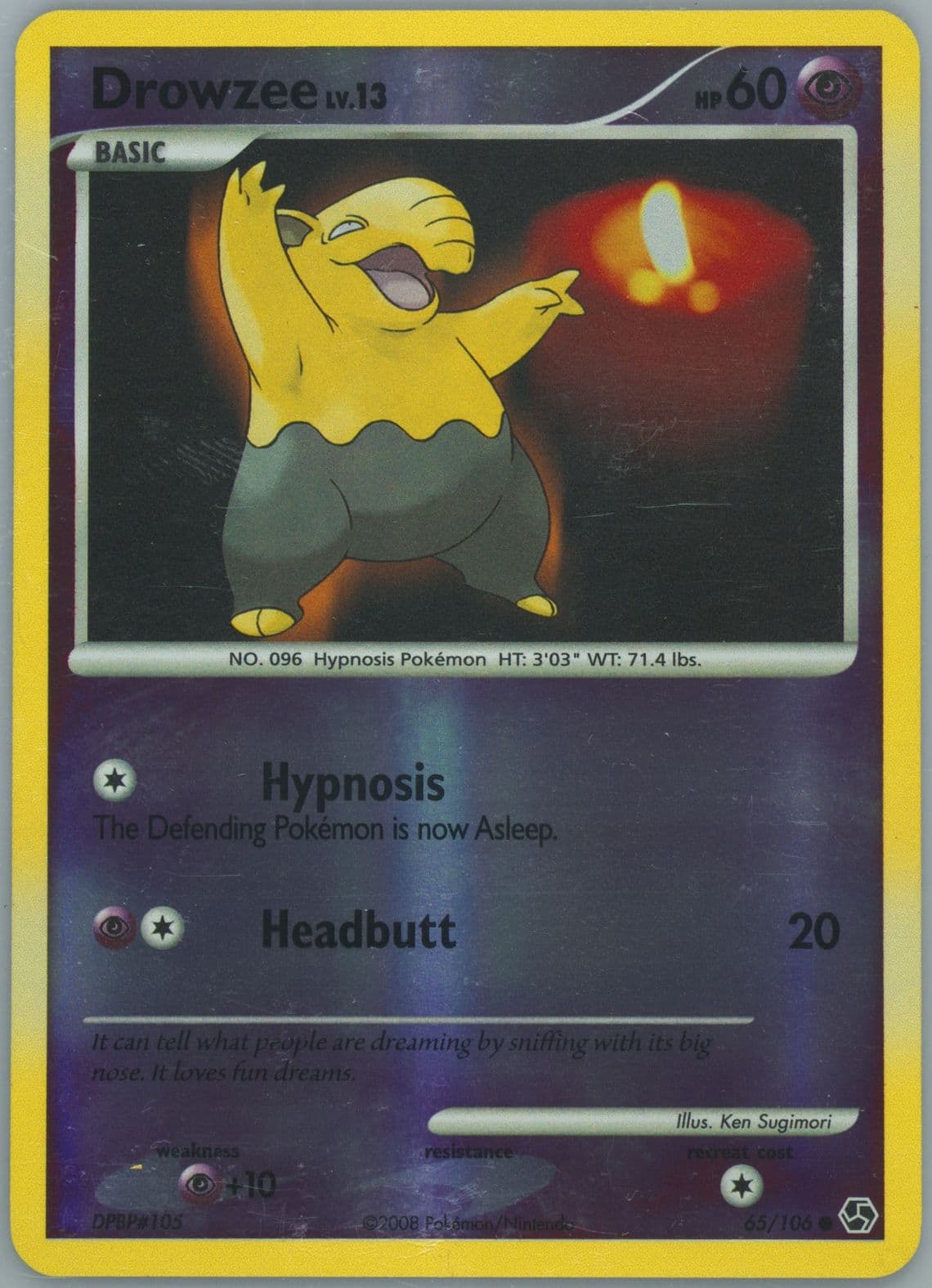 Drowzee-Reverse Foil (65) 2008 Pokemon Diamond & Pearl Great Encounters