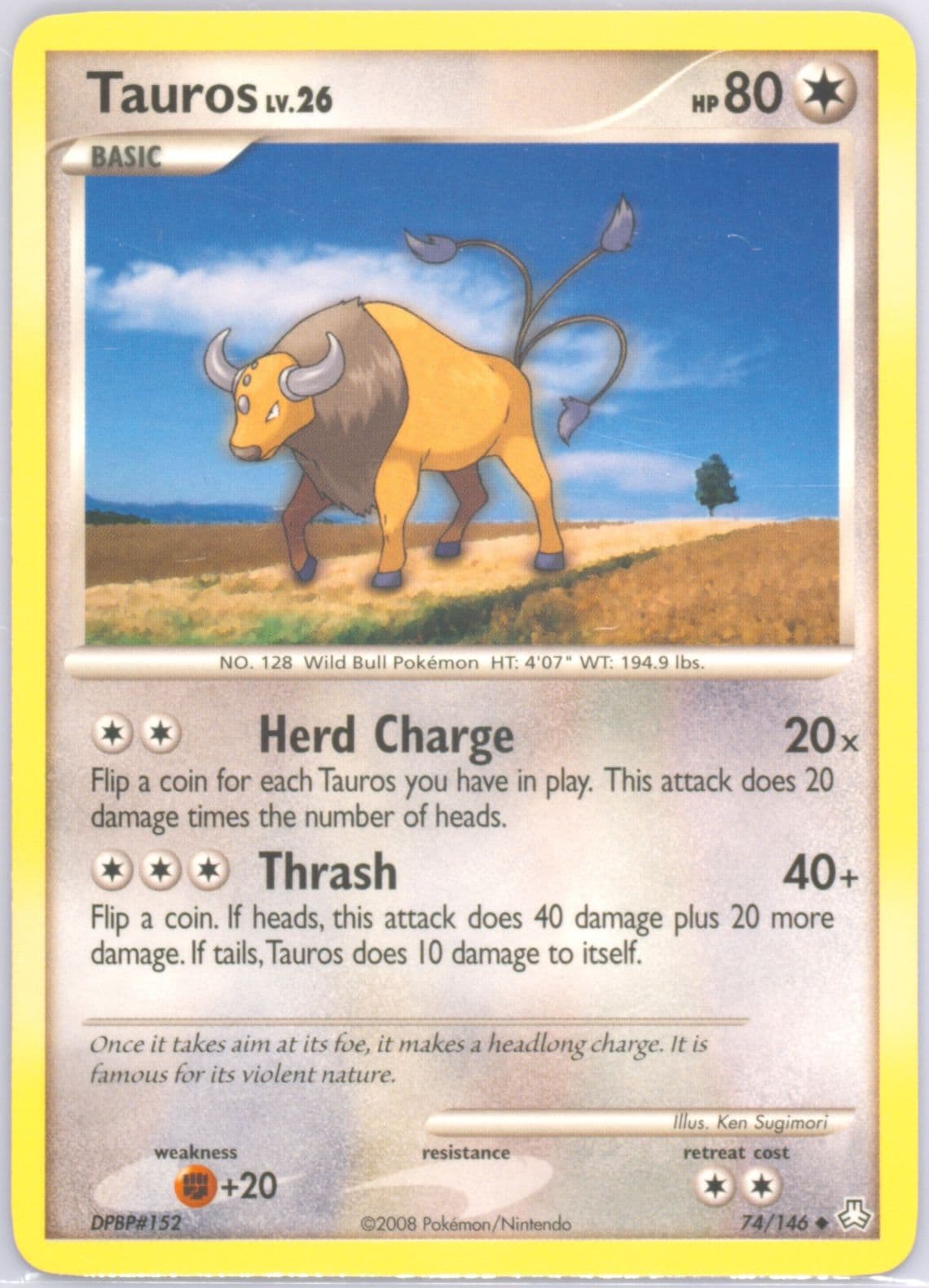 Tauros (74) 2008 Pokemon Diamond & Pearl Legends Awakened