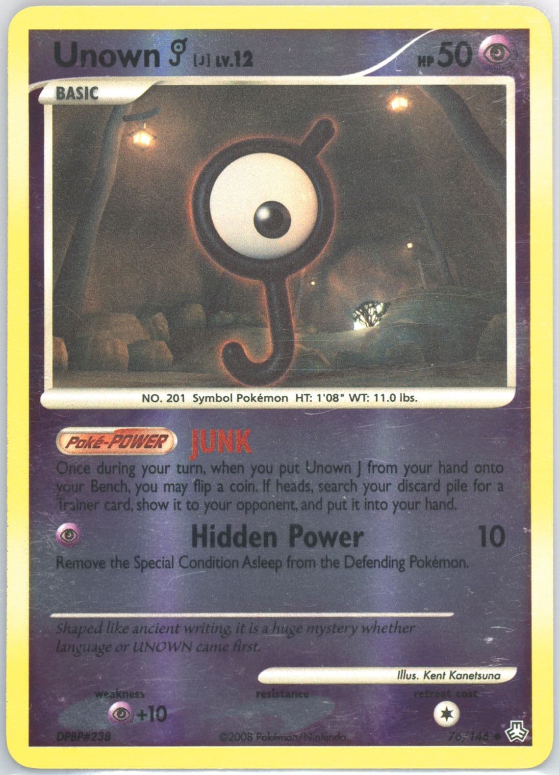 Unown J-Reverse Foil (76) 2008 Pokemon Diamond & Pearl Legends Awakened