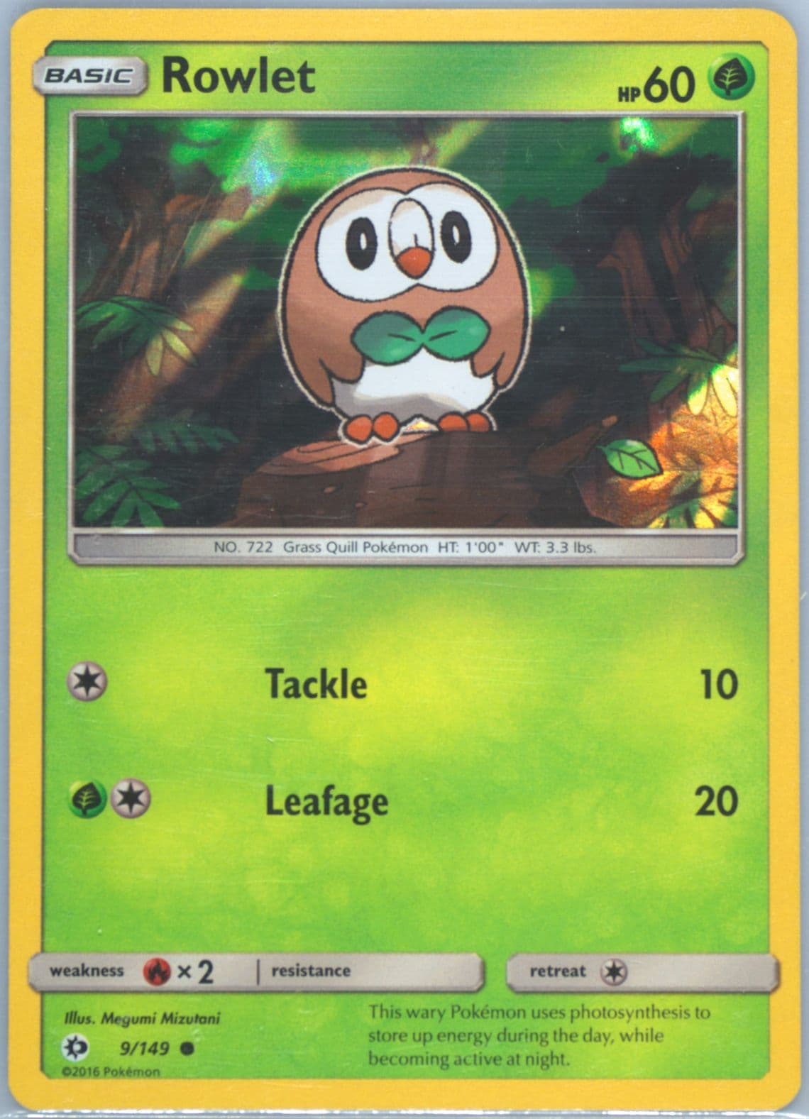 Rowlet-Holo Water Web (9) 2017 Pokemon Sun & Moon
