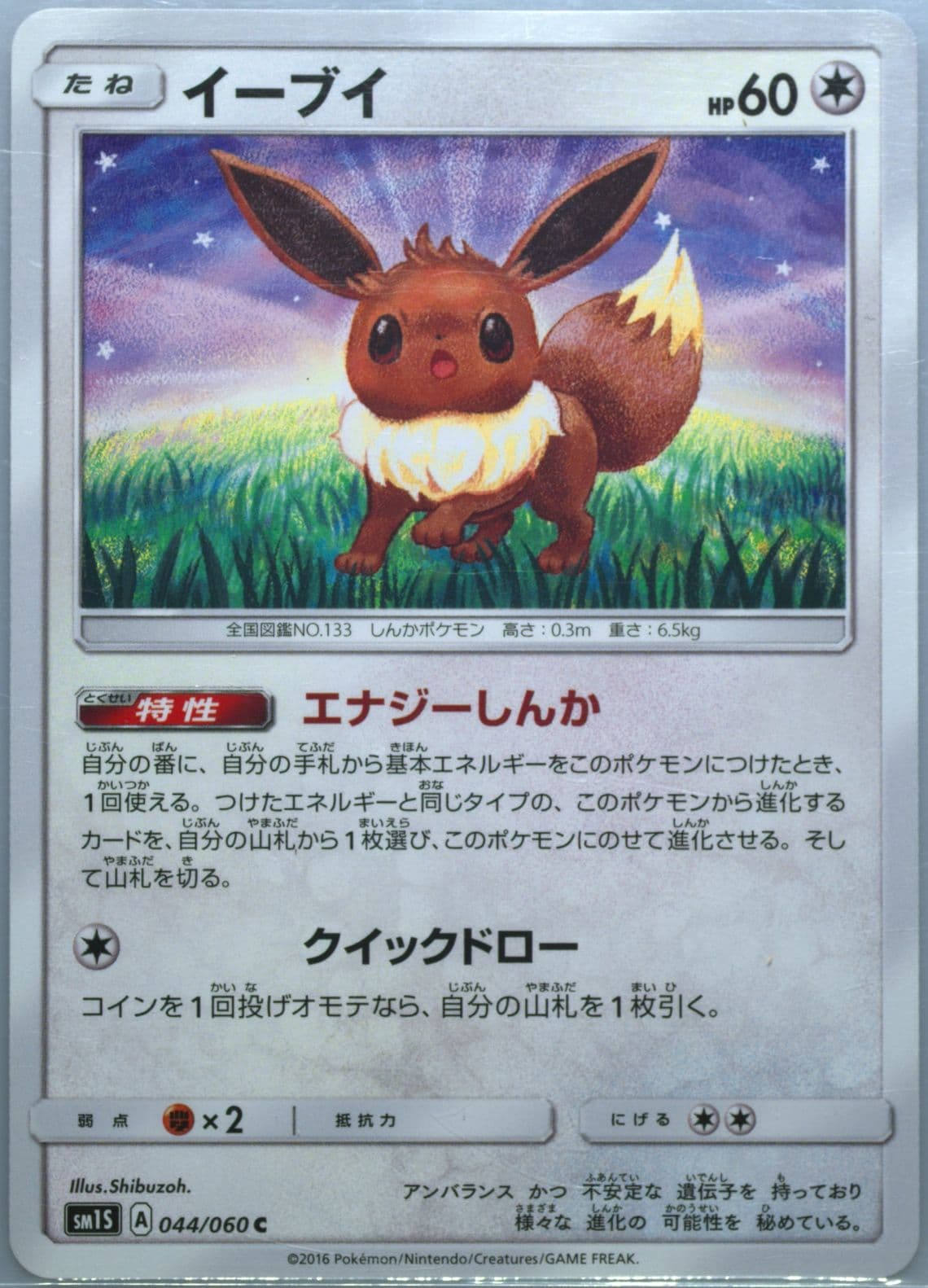 Eevee (044) 2016 Pokemon Japanese Sun & Moon Collection Sun