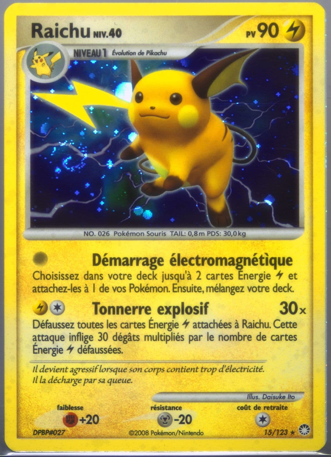 Raichu-Holo (15) 2008 Pokemon French Diamond & Pearl Mysterious Treasures