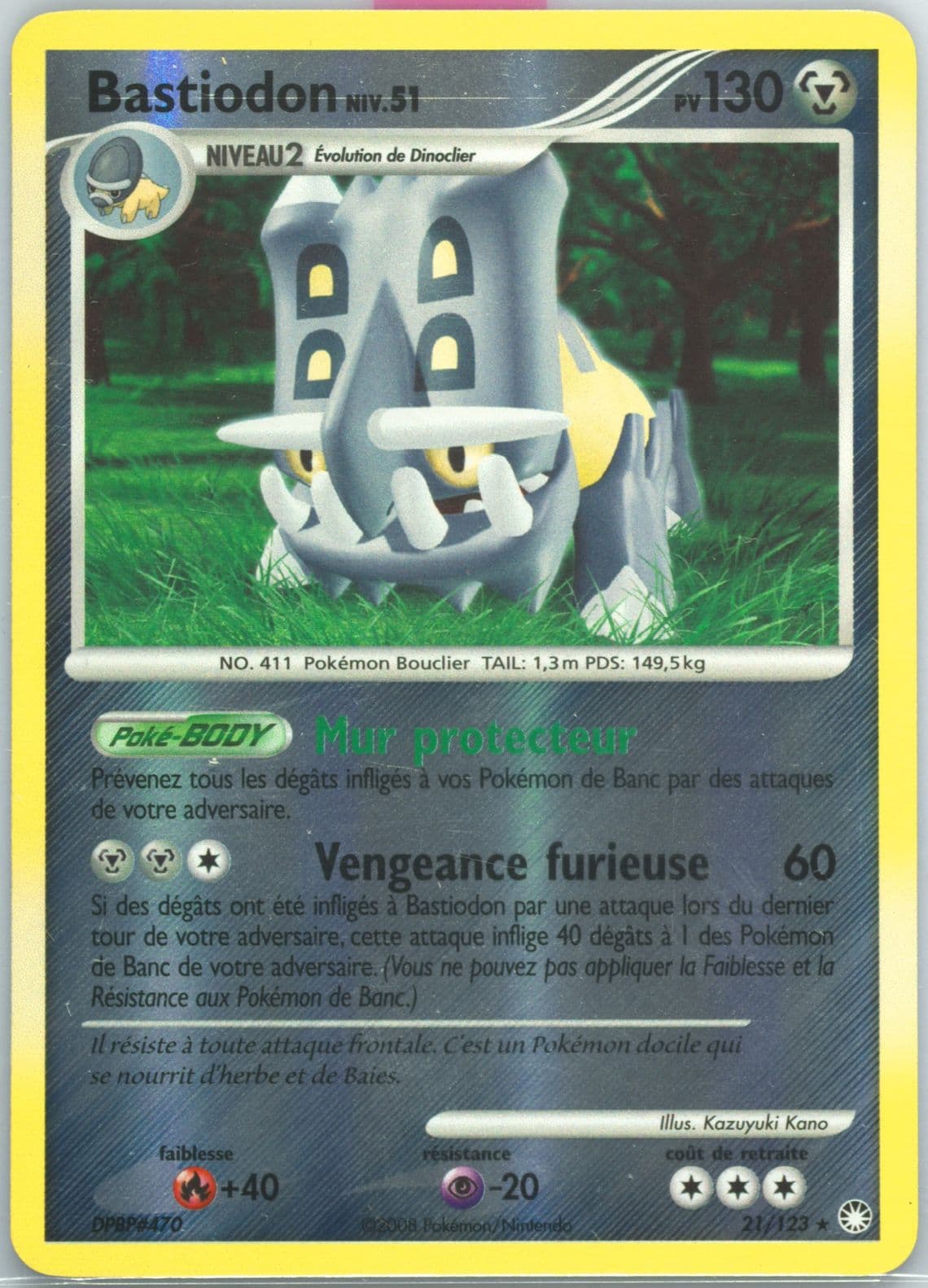 Bastiodon-Reverse Foil (21) 2008 Pokemon French Diamond & Pearl Mysterious Treasures