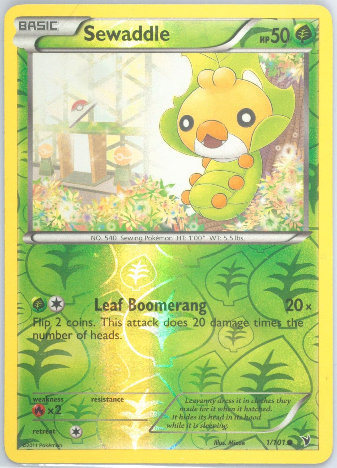 Sewaddle-Reverse Foil (1) 2011 Pokemon Black & White Noble Victories
