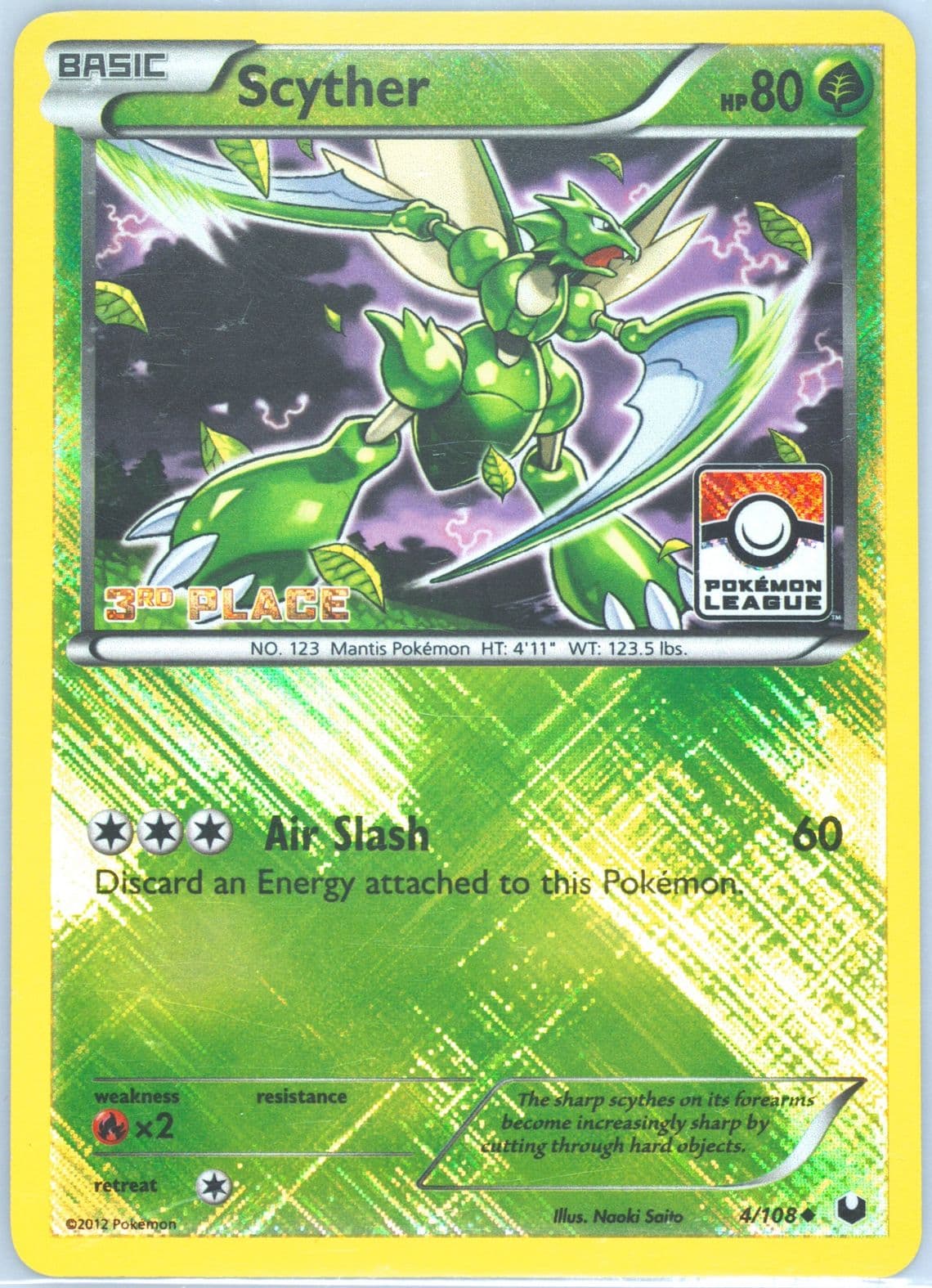 Scyther-Holo Crosshatch-2012 3rd Place Pokemon League (4) 2012 Pokemon Black & White Dark Explorers