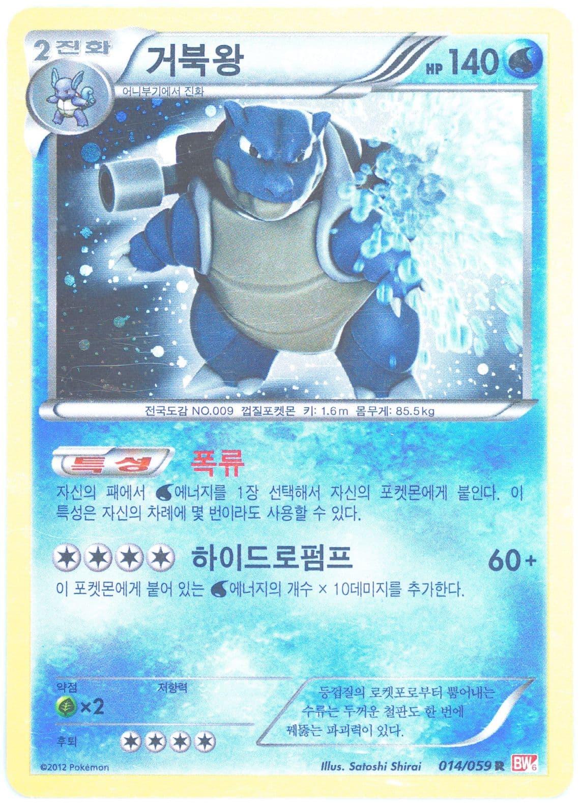 Blastoise-Holo (014) 2012 Pokemon Korean Black & White Cold Flare