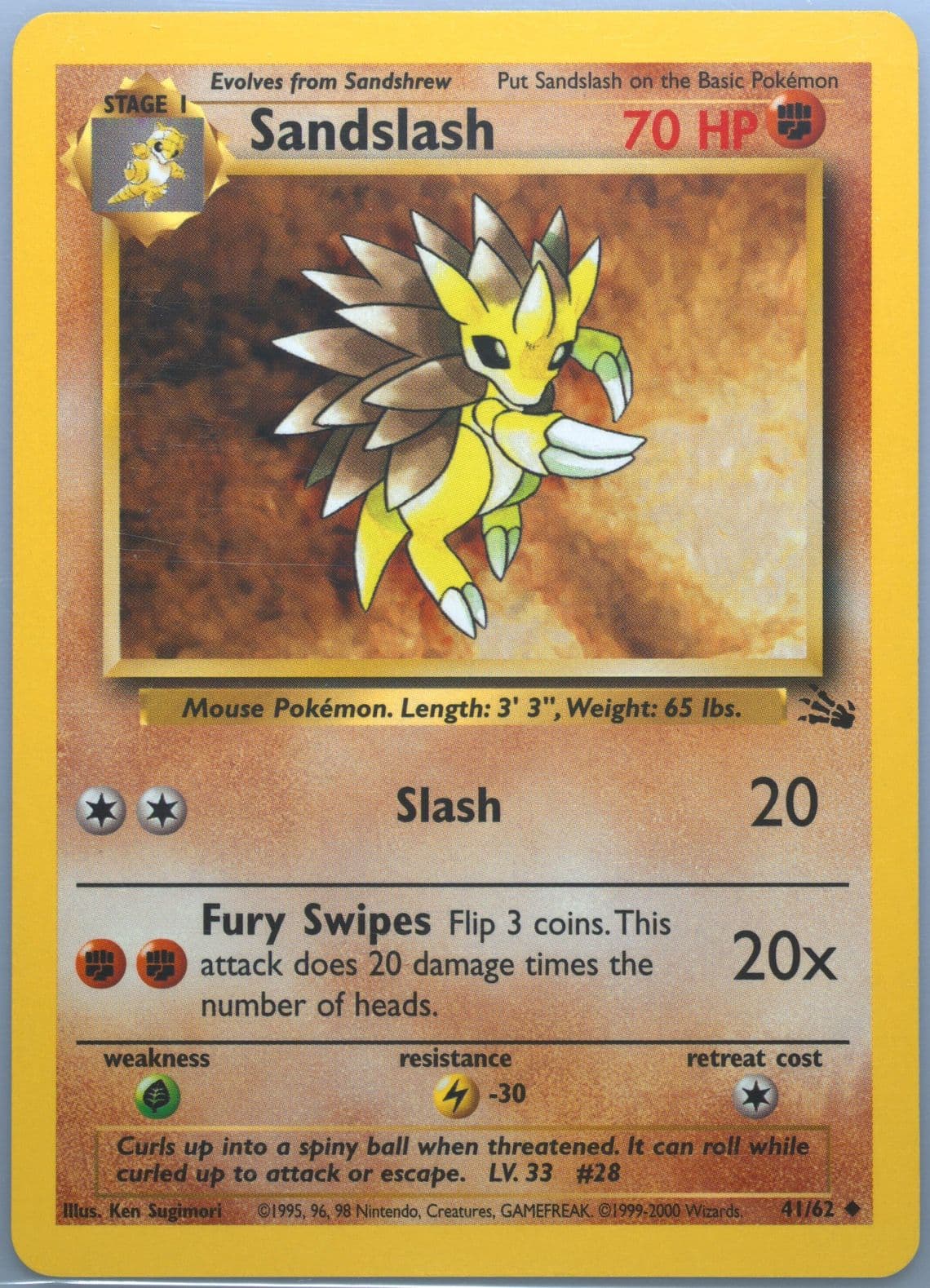 Sandslash 1999-2000 Copyright (41) 1999 Pokemon Fossil