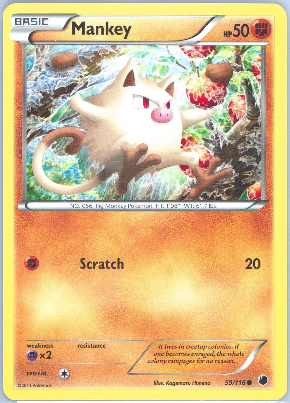 Mankey (59) 2013 Pokemon Black & White Plasma Freeze