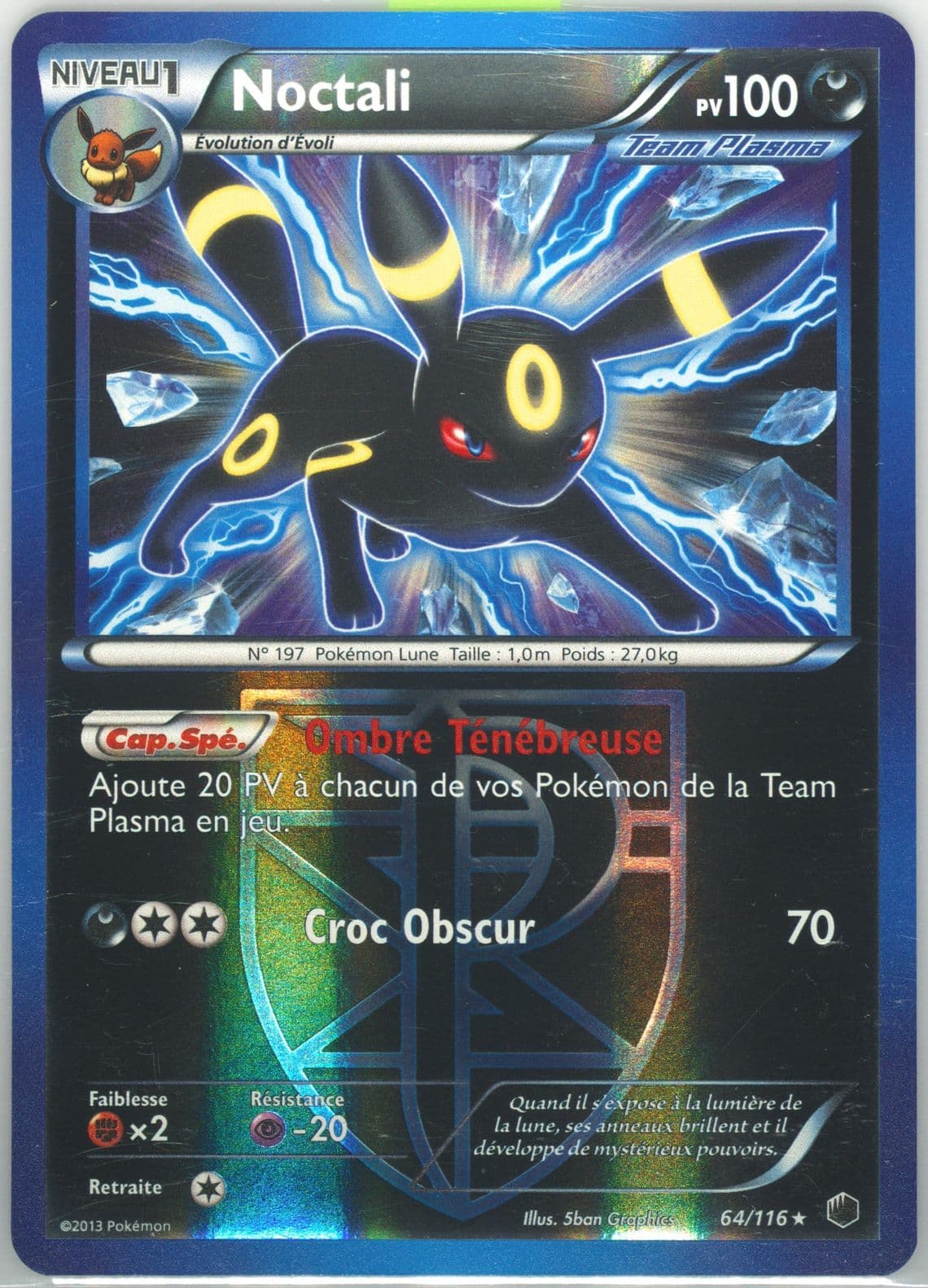 Noctali-Reverse Foil French (64) 2013 Pokemon Black & White Plasma Freeze