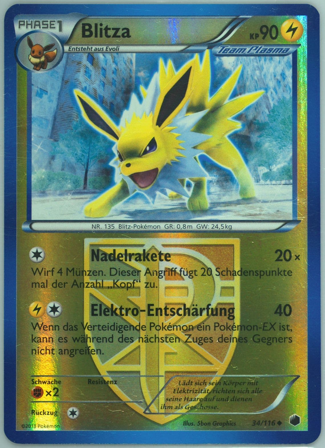Blitza-Reverse Foil German (34) 2013 Pokemon Black & White Plasma Freeze
