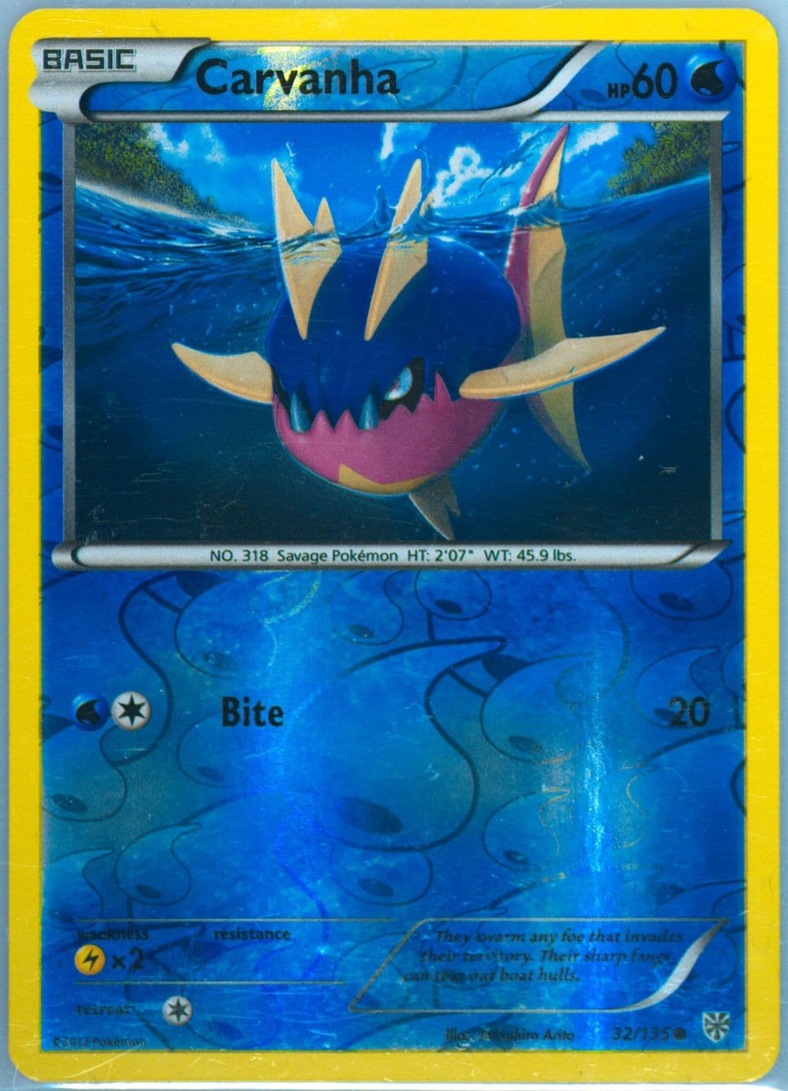 Carvanha-Reverse Foil (32) 2013 Pokemon Black & White Plasma Storm