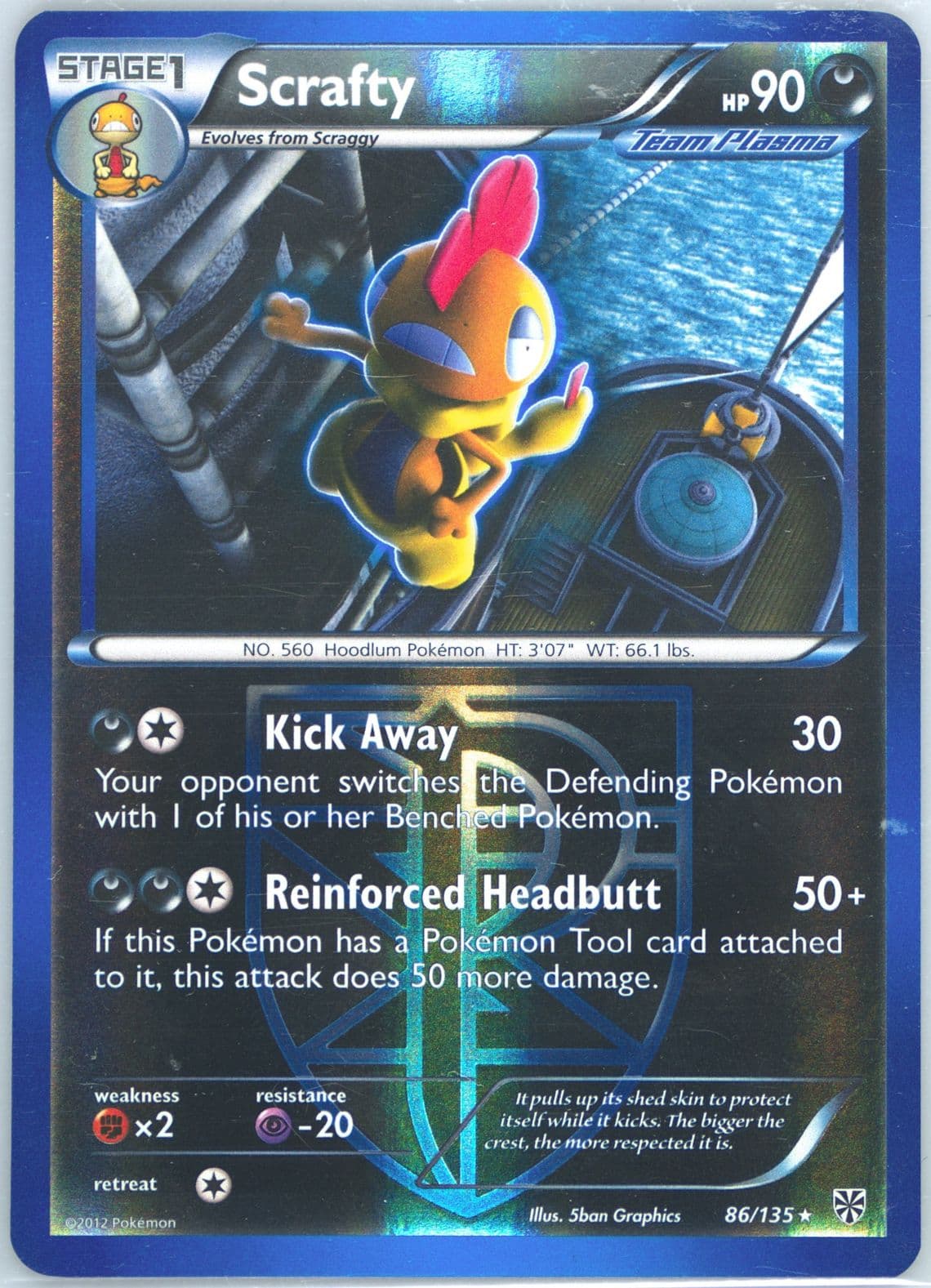 Scrafty-Reverse Foil (86) 2013 Pokemon Black & White Plasma Storm