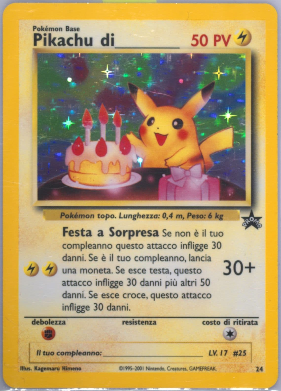 Birthday Pikachu-Holo Wizards Mail Giveaway-Italian (24) 2000 Pokemon Promo Black Star