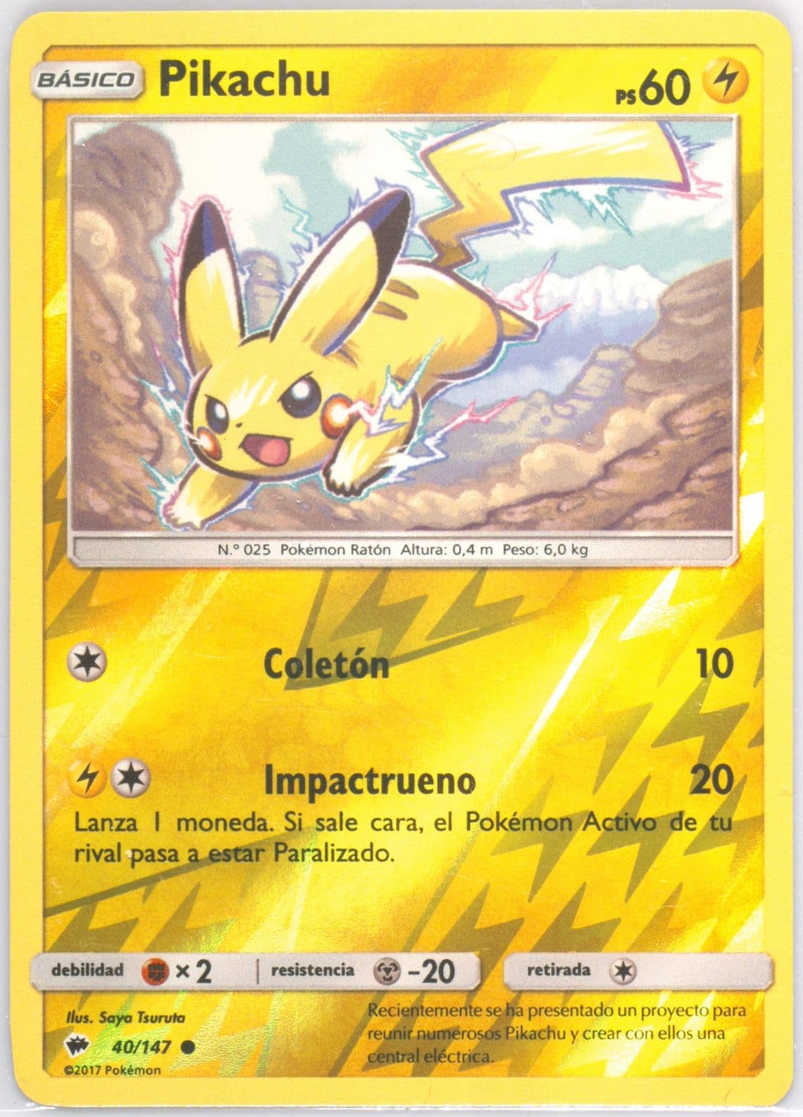 Pikachu-Reverse Foil Spanish (40) 2017 Pokemon Sun & Moon Burning Shadows