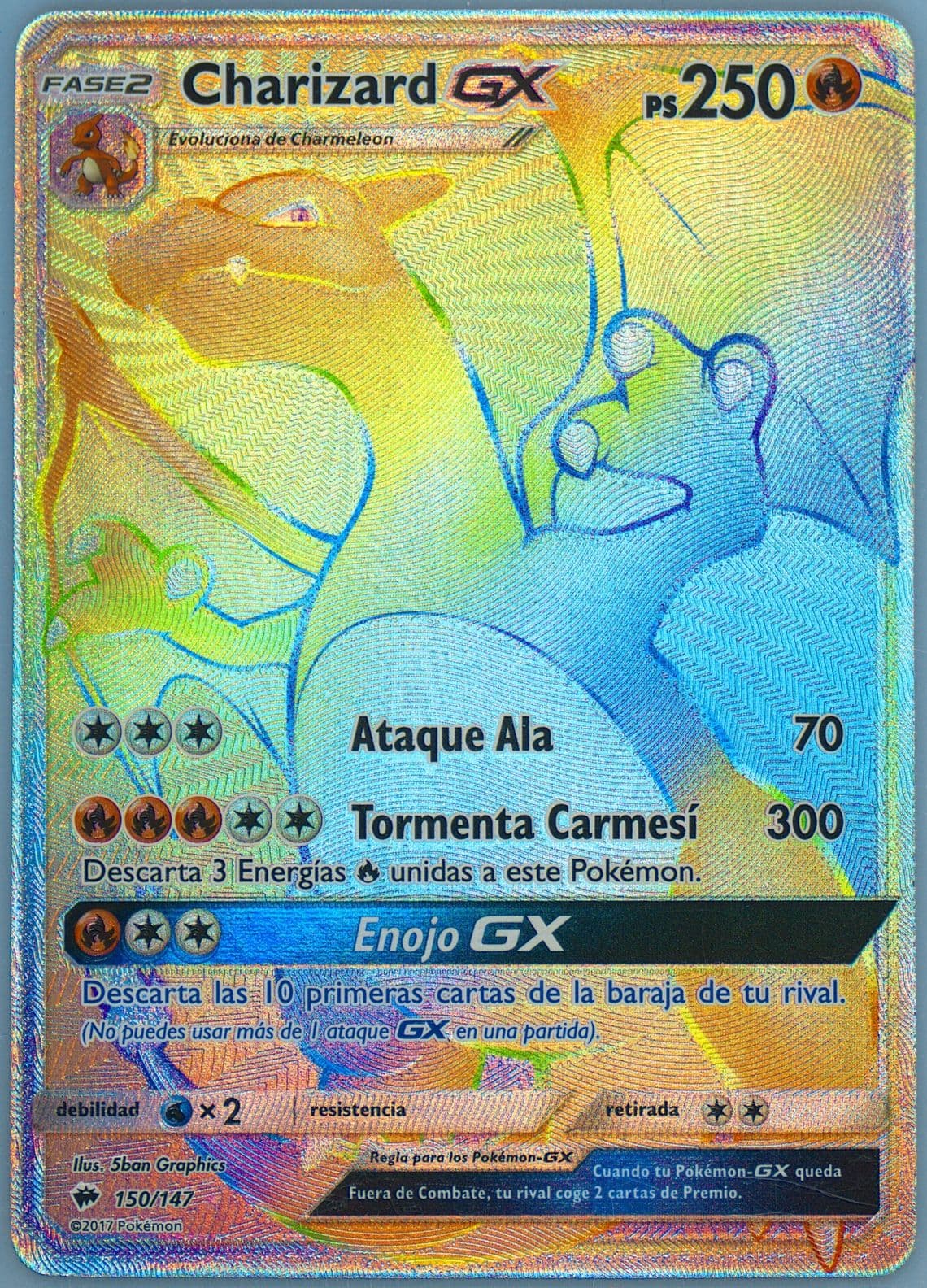 Full Art/Charizard GX Spanish-Secret (150) 2017 Pokemon Sun & Moon Burning Shadows