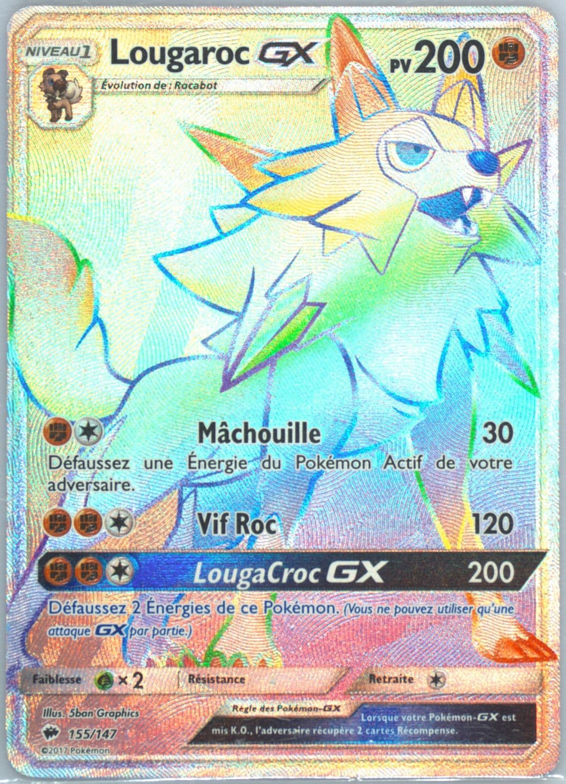 Full Art/Lougaroc GX French-Secret (155) 2017 Pokemon Sun & Moon Burning Shadows