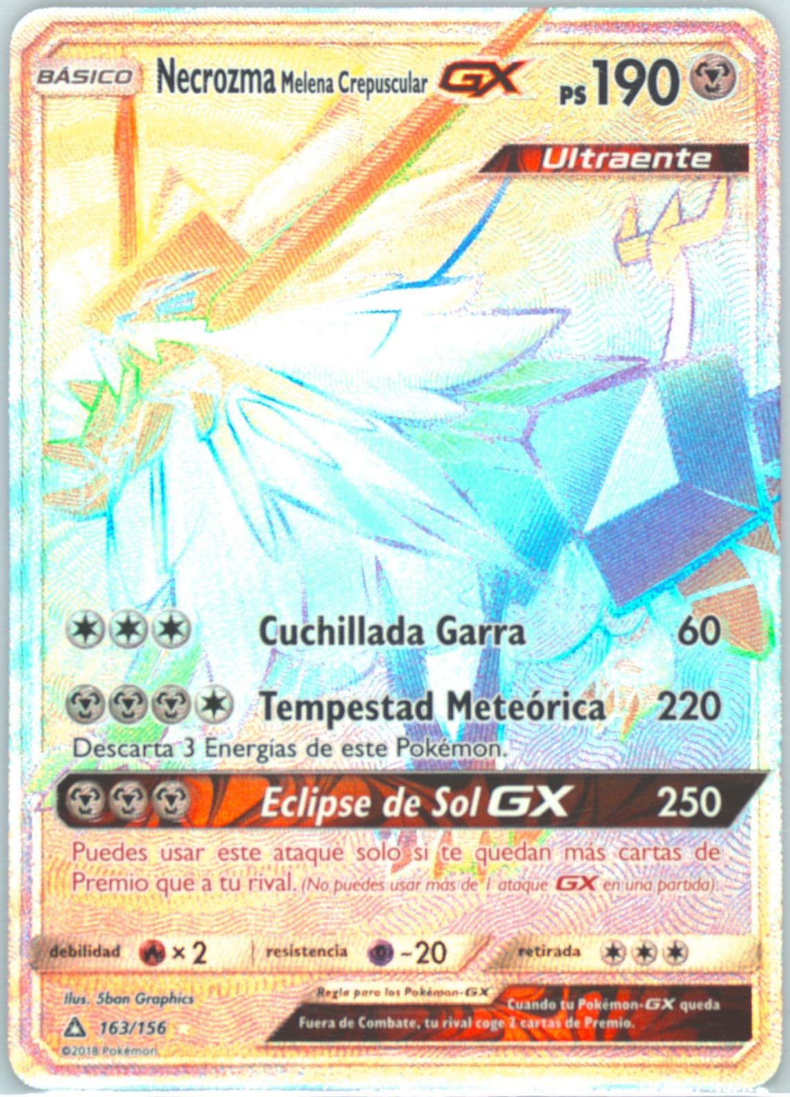 Full Art/Necrozma Melena Crepuscular GX Spanish-Secret (163) 2018 Pokemon Sun & Moon Ultra Prism