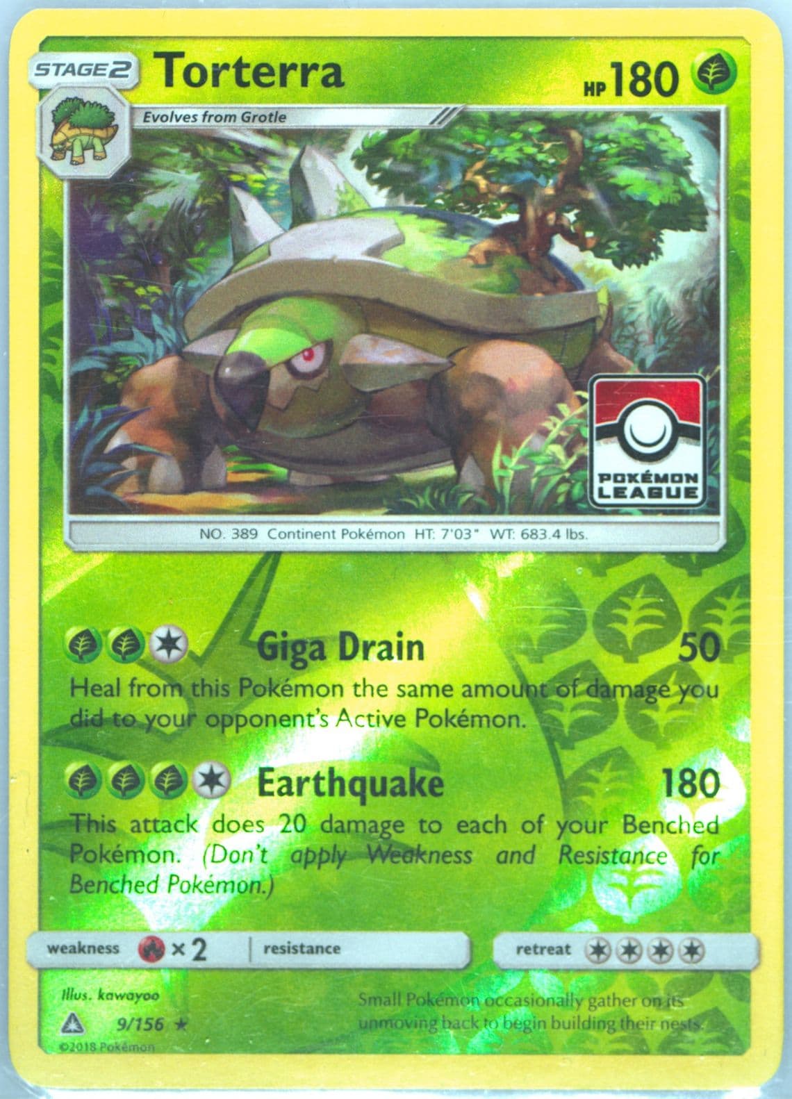 Torterra-Reverse Foil Pokemon League (9) 2018 Pokemon Sun & Moon Ultra Prism