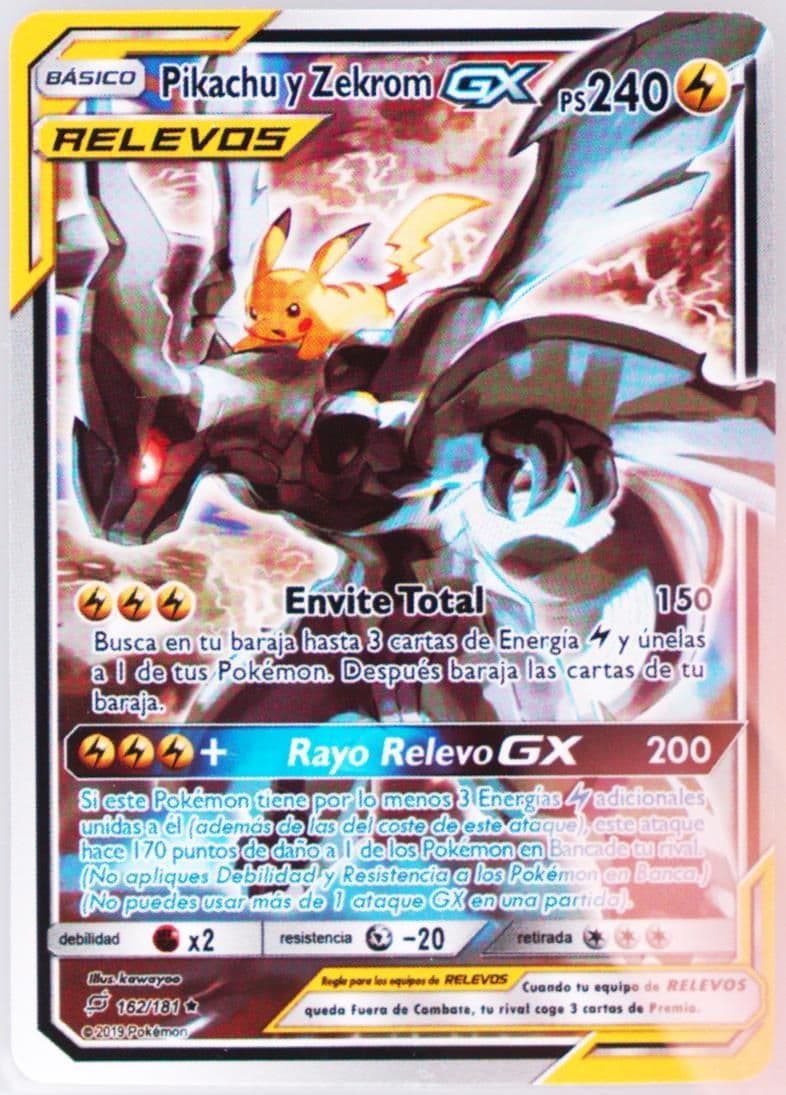 Full Art/Pikachu Y Zekrom GX Spanish (162) 2019 Pokemon Sun & Moon Team Up