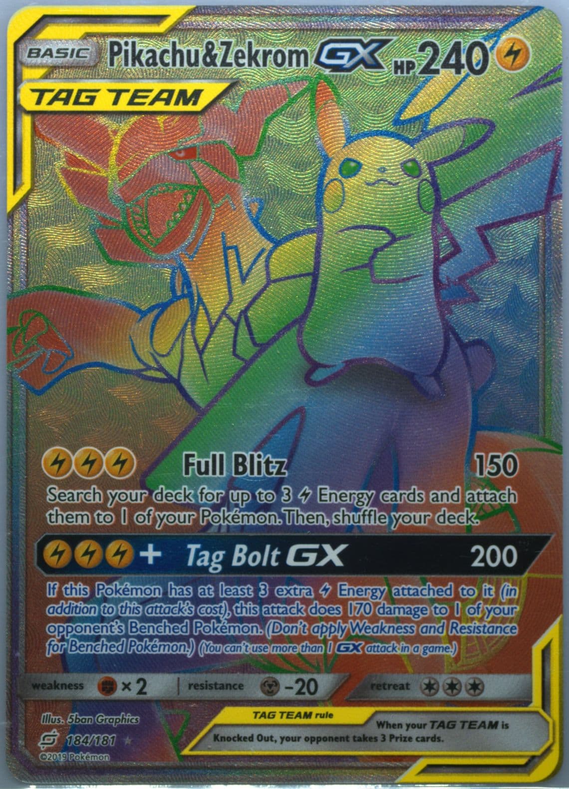 Full Art/Pikachu Y Zekrom GX Spanish-Secret (184) 2019 Pokemon Sun & Moon Team Up