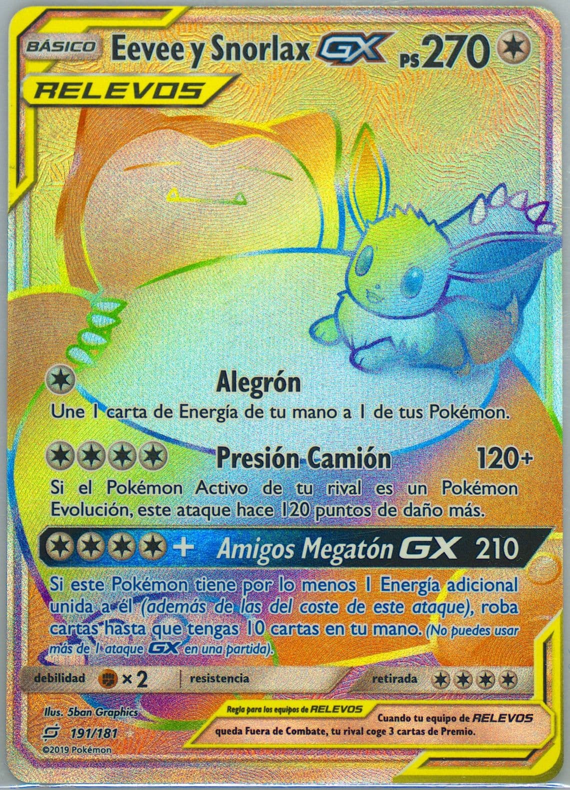 Full Art/Eevee Y Snorlax GX Spanish-Secret (191) 2019 Pokemon Sun & Moon Team Up