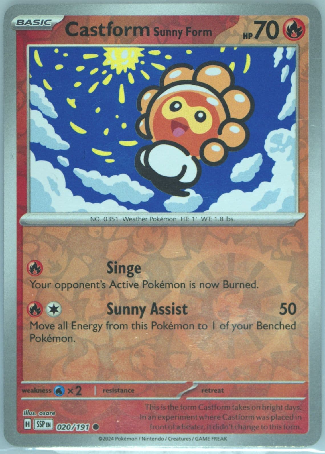 Castform Sunny Form Reverse Holo (020) 2024 Pokemon Ssp EN-Surging Sparks