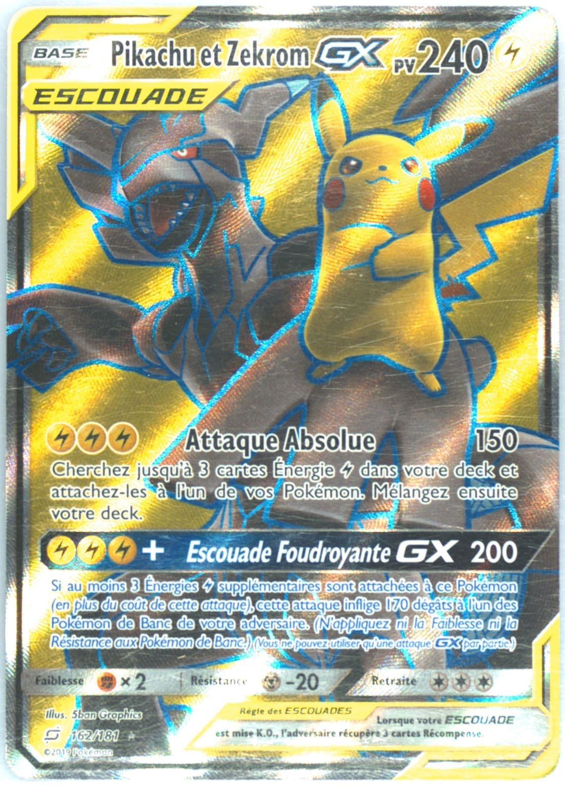 Full Art/Pikachu ET Zekrom GX French (162) 2019 Pokemon Sun & Moon Team Up
