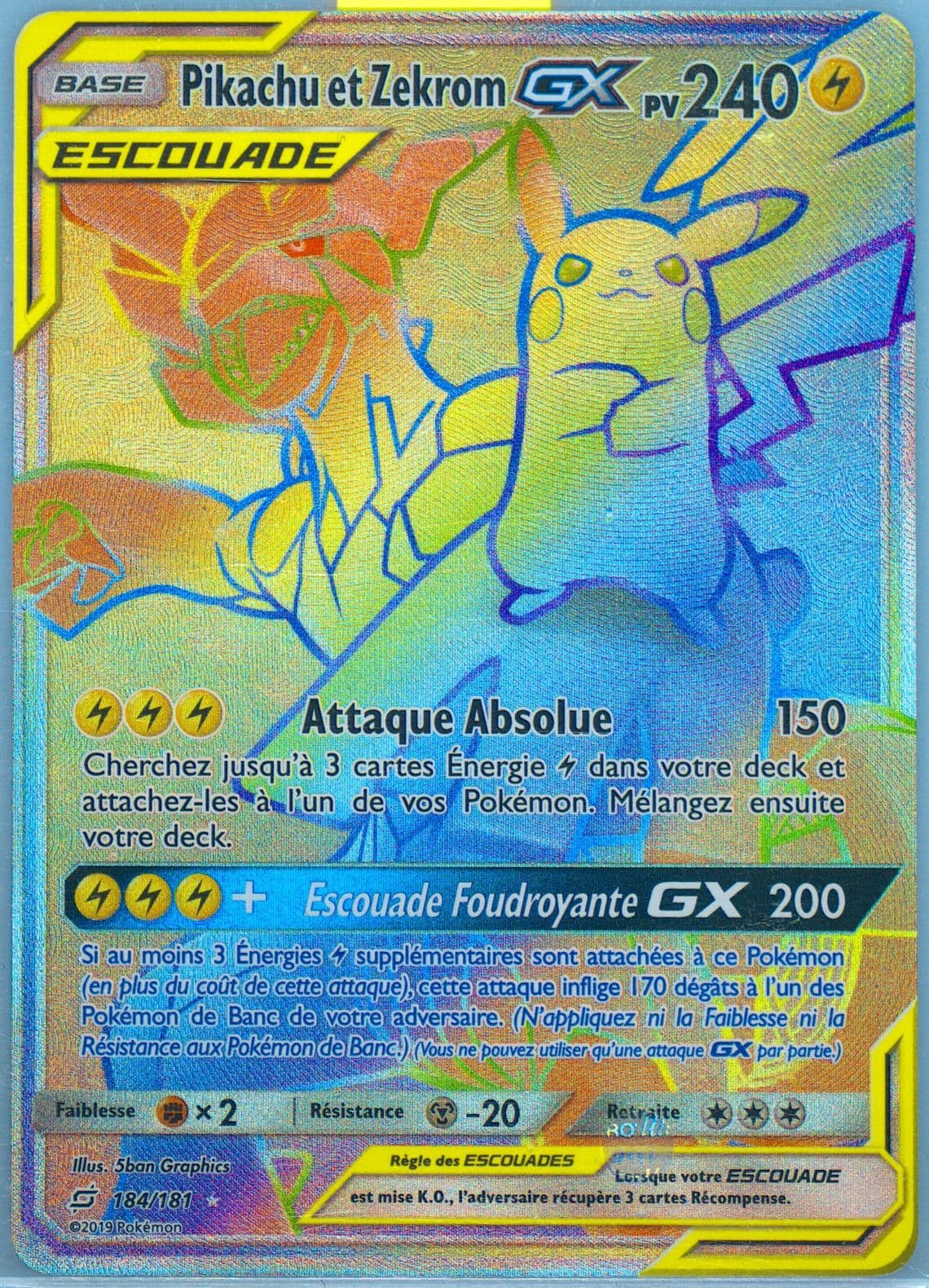 Full Art/Pikachu ET Zekrom GX French-Secret (184) 2019 Pokemon Sun & Moon Team Up